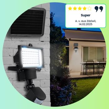 Preview: Solar LED Wand Fluter für aussen, PIR-Sensor 180° , 12 W, besonders helle 750 Lumen, IP44, völlig autark dank Solarpanel, angenehmes weisses Licht Preview: Solar LED Wand Fluter für aussen, PIR-Sensor 180° , 12 W, besonders helle 750 Lumen, IP44, völlig autark dank Solarpanel, angenehmes weisses Licht
