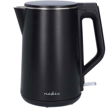 Preview: Bouilloire électrique double paroi 1,5L noire - Garde l‘eau chaude plus longtemps - Socle 360°, filtre anti-calcaire, protection ébullition à sec, 220-240V