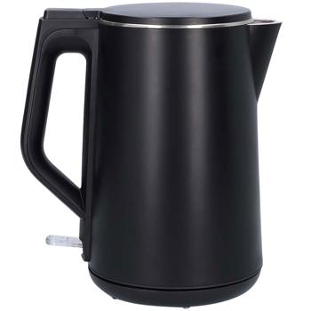 Preview: Bouilloire électrique double paroi 1,5L noire - Garde l‘eau chaude plus longtemps - Socle 360°, filtre anti-calcaire, protection ébullition à sec, 220-240V