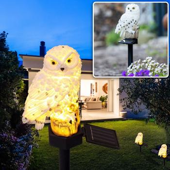 Preview: Effective LED solar owl, set of 2, weatherproof and weather-resistant, solar garden light with twilight sensor, original light source for garden and balcony
