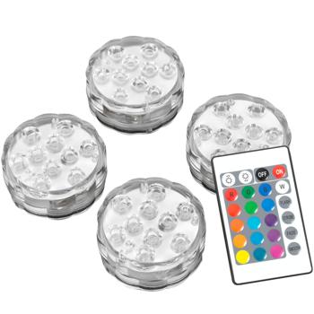Preview: 4 Lampes LED Submersibles Multicolores - Effets Lumineux Spectaculaires Piscine Jacuzzi Vase Étang - 15 Couleurs, Télécommande, IP68, 4 Modes