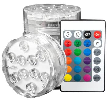 Preview: set di 8 luci subacquee LED multicolore: 15 colori, telecomando, IP68 - per effetti luminosi di grande effetto sott‘acqua