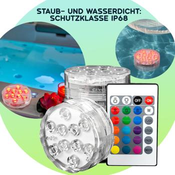 Preview: 4er-Set Multicolor-LED-Unterwasserleuchten: 15 Farben, Fernbedienung, IP68 - für beeindruckende Lichteffekte unter Wasser Preview: 4er-Set Multicolor-LED-Unterwasserleuchten: 15 Farben, Fernbedienung, IP68 - für beeindruckende Lichteffekte unter Wasser