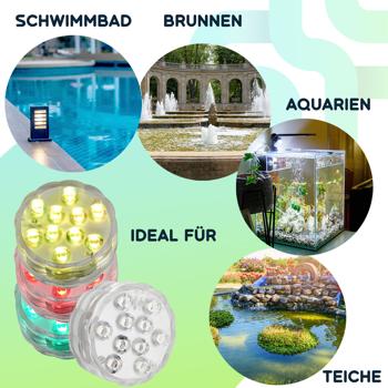 Preview: 4er-Set Multicolor-LED-Unterwasserleuchten: 15 Farben, Fernbedienung, IP68 - für beeindruckende Lichteffekte unter Wasser Preview: 4er-Set Multicolor-LED-Unterwasserleuchten: 15 Farben, Fernbedienung, IP68 - für beeindruckende Lichteffekte unter Wasser
