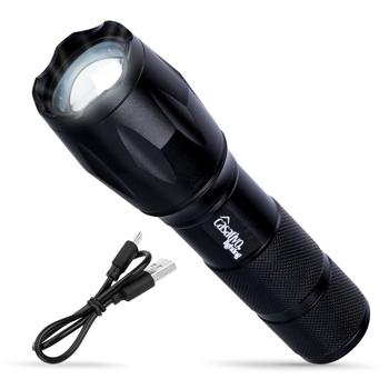Preview: Lampe de poche LED 2 en 1 (260 lm) et batterie de secours pour charger des smartphones, batterie lithium-ion 1800 mAh, IP44, rechargeable, 3 modes d’éclairage