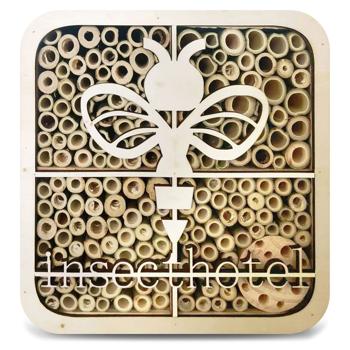 Preview: High-quality insect hotel “Bee“, child-friendly, natural wood, 20 x 20 x 7 cm, provides a safe home for wild bees, bumblebees & co