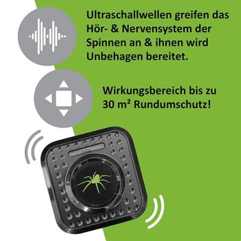 Preview: Spinnenabwehr mit Ultraschall-Signal - Insektenfrei umweltfreundlich, Wechselfrequenz, ohne Gewöhnungseffekt bei den Spinnen