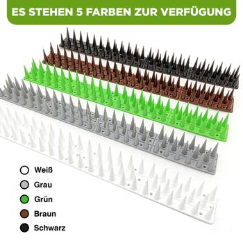 Preview: Taubenspikes Anti-Vogel-Spikes 5,4m grün - Effektiver Vogelschutz für Fensterbänke & Dachkanten - UV-beständiges Polycarbonat-3-Reihen-Design