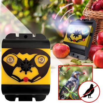 Preview: Repellente mobile a ultrasuoni per uccelli, 40m², deterrente per uccelli, design originale, giallo-nero, batterie incluse, efficace repellente per uccelli