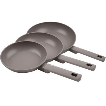 Preview: Set de poêles à frire de haute qualité (3 pièces), Ø 20/24/28cm, aluminium, taupe - anti-adhésif, poignées Soft-Touch, design élégant pour tous les types de fours