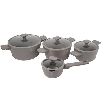 Preview: Set de cuisine design 15 pièces - Revêtement titane antiadhésif 3 couches & ustensiles inclus - Compatible tous feux induction - Taupe