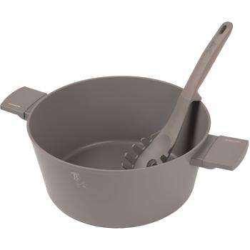 Preview: Set de cuisine design 15 pièces - Revêtement titane antiadhésif 3 couches & ustensiles inclus - Compatible tous feux induction - Taupe