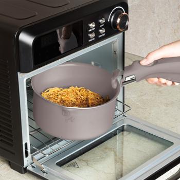 Preview: 5 pan cooking set with titanium coating, elegant taupe - Forged aluminum, smart lids & glass lid, durable & robust