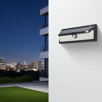 Preview: Modern wall light, with solar panel, PIR motion sensor, 66 bright LEDs, 800 lumens, 13.2 watts, IP44, incl. mounting material