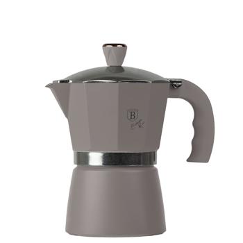 Preview: Design Espressokocher – 3 Portionen (150 ml) taupe – Aluminium-Espressokanne – robust, rostfrei, energieeffizient, alle Herde, Soft-Touch-Griff