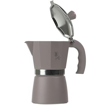 Preview: Design Espressokocher Taupe für 6 Portionen (300ml) - Für alle Herde geeignet - Hochwertiges Aluminium, Soft-Touch-Griff - Robust & rostfrei