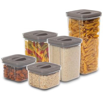 Preview: Boîtes de conservation design 5 pièces - Hermétiques & transparentes avec couvercle taupe - Idéal aliments, artisanat, organisation cuisine