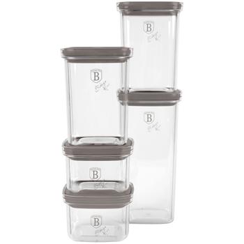 Preview: Boîtes de conservation design 5 pièces - Hermétiques & transparentes avec couvercle taupe - Idéal aliments, artisanat, organisation cuisine