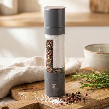 2in1 salt & pepper mill: matt taupe, designer spice mill - Stylish & practical - Grinds salt & pepper at the same time - Eye-catcher for every kitchen