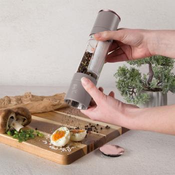 Preview: Moulin à sel et poivre 2 en 1 - Taupe mat- Broyeur céramique pour sel poivre herbes- Design élégant intemporel - Recharge facile
