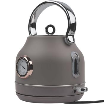 Preview: Trendiger Design Wasserkocher aus Edelstahl inkl. Thermometer, 1,7 l, 2200 W, taupe, Filter herausnehmbar, Anzeige für Wasserstand