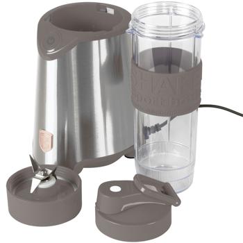 Preview: Eleganter Design-Standmixer, Edelstahl, matt-taupe, 300 Watt, mit 570ml To-Go-Becher, für Smoothies & Shakes unterwegs