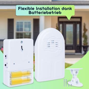 Preview: Funk-Durchgangsmelder mit PIR-Sensor, 8m, Batterie. Klingel-Alarm. Kabelloser Bewegungsmelder mit Empfänger. Zuverlässige Überwachung für Zuhause