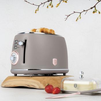 Preview: Edler Aluminium Design Toaster, taupe matt, starke 850W – 6 Röststufen, nostalgischer Look, hochwertiger Frühstücks-Toaster