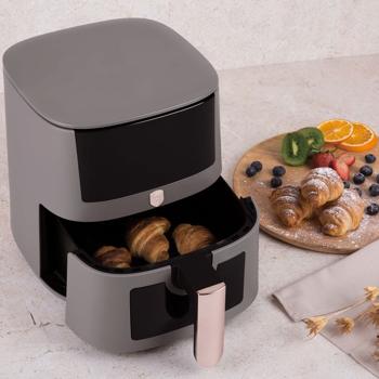 Preview: Friteuse à air chaud design avec fenêtre de cuisson - 5L - Écran LED tactile - 8 programmes - Fonction maintien au chaud - Taupe - 1400W