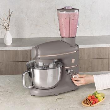 Preview: Vintage food processor incl. meat grinder and sausage filler, smoothie and pasta attachments, convenient 5.5 l mixing bowl, 1500W, taupe