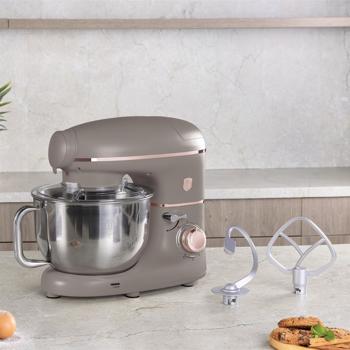 Preview: Vintage food processor incl. meat grinder and sausage filler, smoothie and pasta attachments, convenient 5.5 l mixing bowl, 1500W, taupe