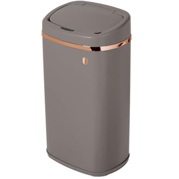 Preview: Poubelle Design Haut de Gamme en Métal - Capteur Tactile Automatique & Hygiénique - 58 Litres - Taupe Mat & Or - Cadre Solide - Pour Sacs 60L