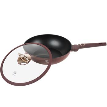 Preview: Design Wokpfanne mit Glasdeckel, 28cm, bordeaux: Antihaft, robust & stilvoll kochen, für gesundes & aromatisches Braten