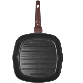 Preview: 3-piece design pan set (bordeaux) - Frying pans 20+24cm, grill pan 28cm - Forged aluminum, titanium, soft-touch - High-quality & robust