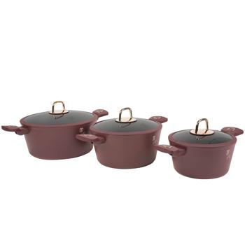 Preview: Set di cottura design incl. sottopentola, alluminio, 10 pezzi, rivestimento antiaderente al titanio, bordeaux, adatto a tutti i tipi di fornelli