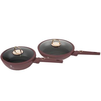 Preview: Set di cottura design incl. sottopentola, alluminio, 10 pezzi, rivestimento antiaderente al titanio, bordeaux, adatto a tutti i tipi di fornelli