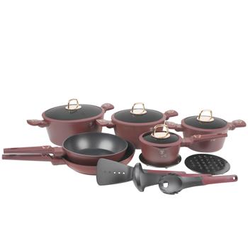 Preview: Set de cuisson design 15 pièces - Revêtement triple titane anti-adhésif - Compatible induction, sans PFOA - Poêles, casseroles, ustensiles inclus