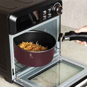 Preview: High-quality aluminum pan set, Bordeaux, titanium coating - removable handle, smart lids & glass lid, elegant design