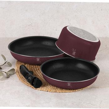 Preview: High-quality aluminum pan set, Bordeaux, titanium coating - removable handle, smart lids & glass lid, elegant design