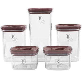 Preview: set de 5 boîtes de conservation design avec un élégant couvercle bordeaux : boîtes de conservation hermétiques pour aliments, rangement stylé