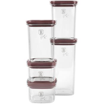 Preview: set de 5 boîtes de conservation design avec un élégant couvercle bordeaux : boîtes de conservation hermétiques pour aliments, rangement stylé