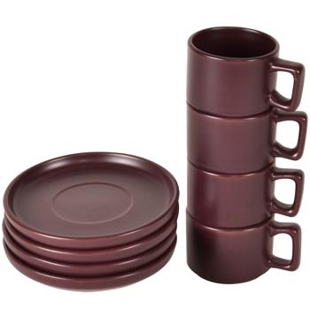 Preview: Designer espresso cup set made of stoneware, 4 pieces, Bordeaux