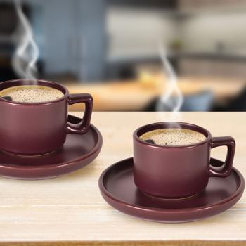 Preview: Designer espresso cup set made of stoneware, 4 pieces, Bordeaux