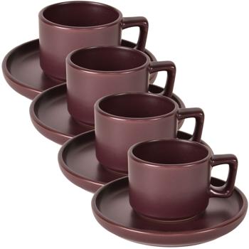 Preview: Designer espresso cup set made of stoneware, 4 pieces, Bordeaux