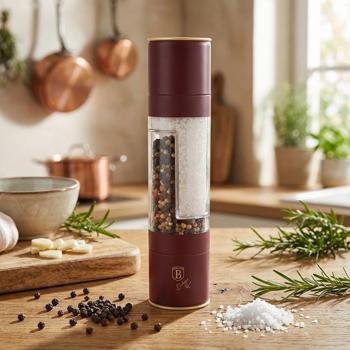 2in1 salt & pepper mill: matt bordeaux, designer spice mill - Stylish & practical - Grinds salt & pepper at the same time - Eye-catcher for every kitchen