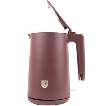 Preview: Bouilloire Design - Rotation 360° Sans Fil - Double Paroi 1,7L - 1800W Protection Anti-Ébullition à Sec - Acier Inoxydable 18/10 Bordeaux