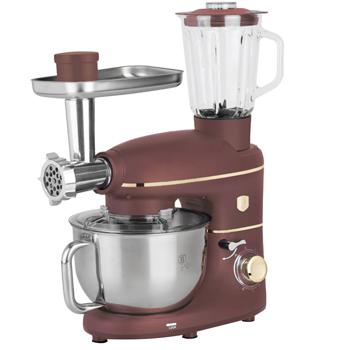 Preview: Vintage Küchenmaschine, robustes Getriebe, 5,5 l Edelstahlschüssel inkl. Fleischwolf, Wurstfüller, Smoothie & Pasta-Aufsätze, 1500W, bordeaux