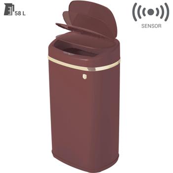 Preview: Poubelle Design Capteur Tactile - 58L Bordeaux Mat Or - Hygiénique, Ouvre/Ferme Auto, Sac 60L - Fer - 67x39.5x28cm