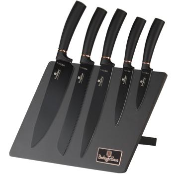 Preview: Elegantes Messer-Set schwarz-roségold, 6-teilig – Magnetischer Halter, Soft-Touch-Griffe, stilvolles & hochwertiges Messerset für Ihre Küche