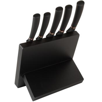 Preview: Elegantes Messer-Set schwarz-roségold, 6-teilig – Magnetischer Halter, Soft-Touch-Griffe, stilvolles & hochwertiges Messerset für Ihre Küche